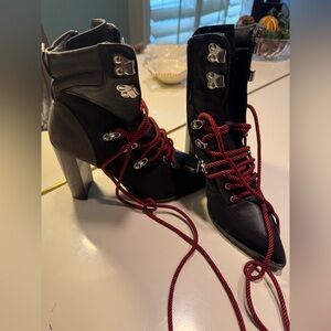 Steve Madden Black Heeled Boots with Red Laces NWOT